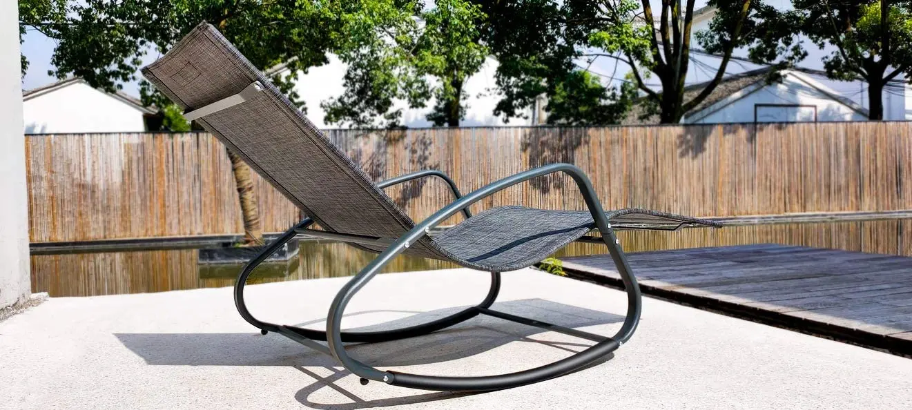 Poolside Outdoor Steel Tube Frame Sling Fabric Rocking Swing Lounger Sun Lounger