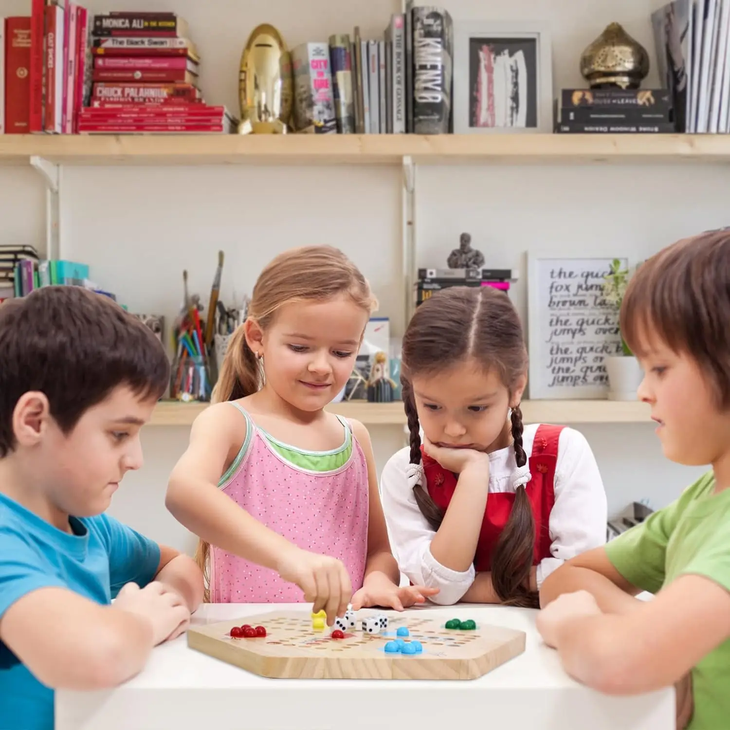 Original Marble Game Board Game Double Sided Painted Solid Wooden Fast Track Board Game for 6 and 4 Players for Family Friends