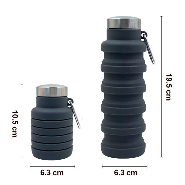 Wholesale Cheap Travel Camping Folding Silicone Water Bottle Foldable Accordion Silicone Folding Collapsible Water Bottle