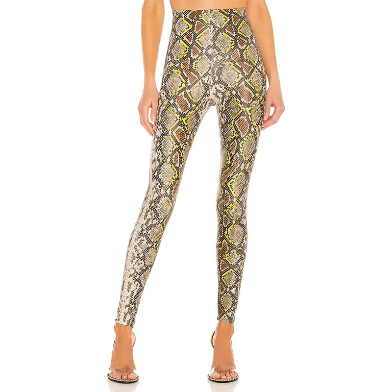 Tights leggings for women Custom printed faux leather fabric Animal printed high waisted leggings for women leather pants women