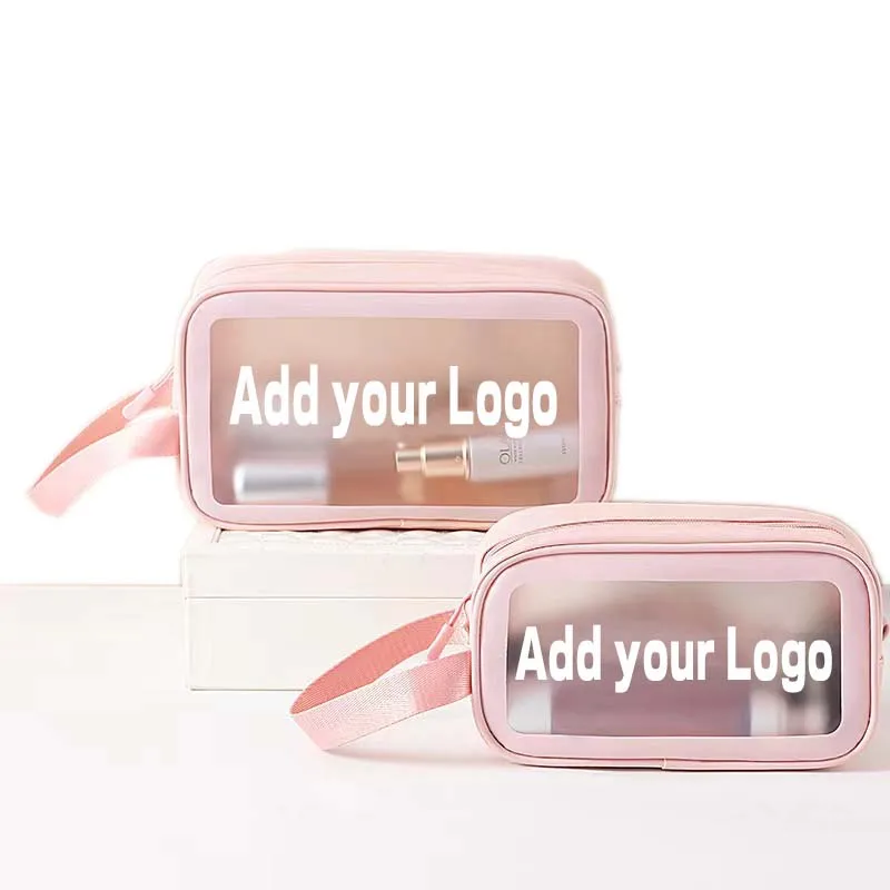 Fashion  luxury waterproof holder transparent toiletry pouch PU& Clear PVC promotional custom cosmetic bag makeup bag wash bag