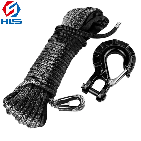 Heavy Industry Tractor Tug Winch Lines  Blue 12-Strand Synthetic ATV/UTV Winch Rope  and  hook