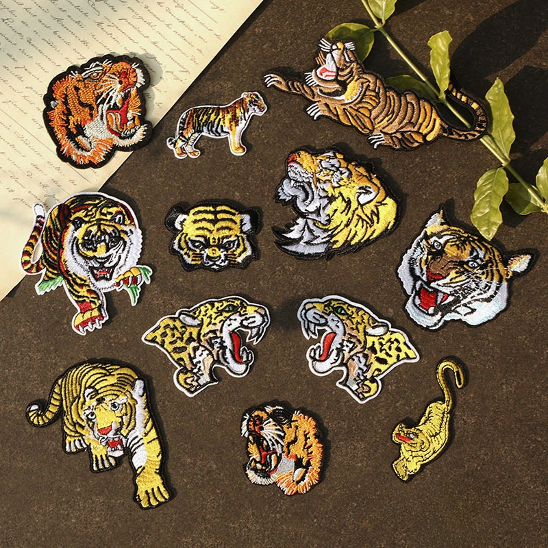 Chinese Factory Direct Sale Machine Embroidered Tiger Series Clothing Iron on Patches for Jackets Decoration and Hole Repair