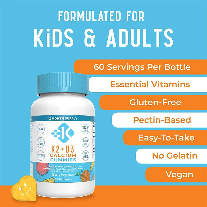 Vegan Support Bone And Immune Health Gummy Supplement Organic Calcium Vitamin D3 Gummies Private Label