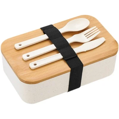 BPA Free Dishwasher Safe Bamboo Lid Wheat Straw Plastic Bento Lunch Box Food Container