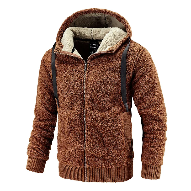 Oversize Winter Mens Jacket Outercoat Solid Color Full Zipper Super Soft Teddy Velvet Outdoor Fleece Jacket With Sherpa Lining