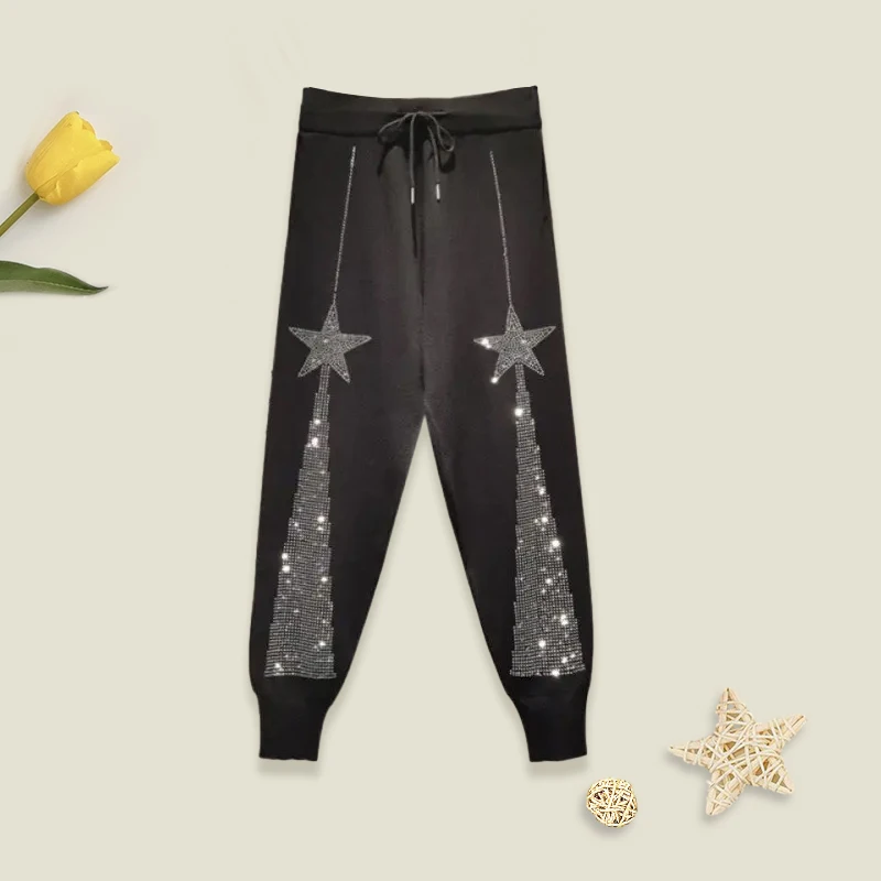 New arrival sparkle diamond beads sequined elastic waist casual cargo pants for kids girls