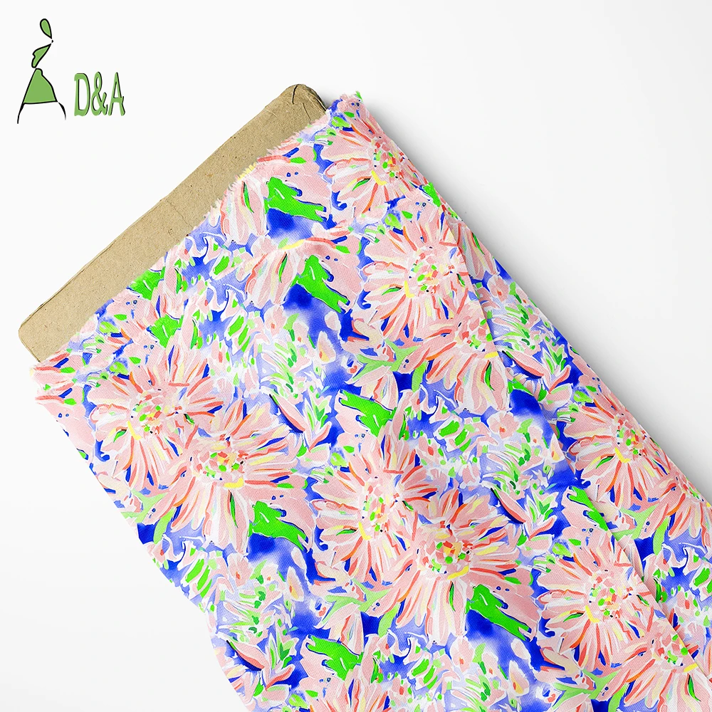 Wholesale Oil Painting Pink Floral Printed Pattern Fabric 100% Polyester Satin Fabric For Garment