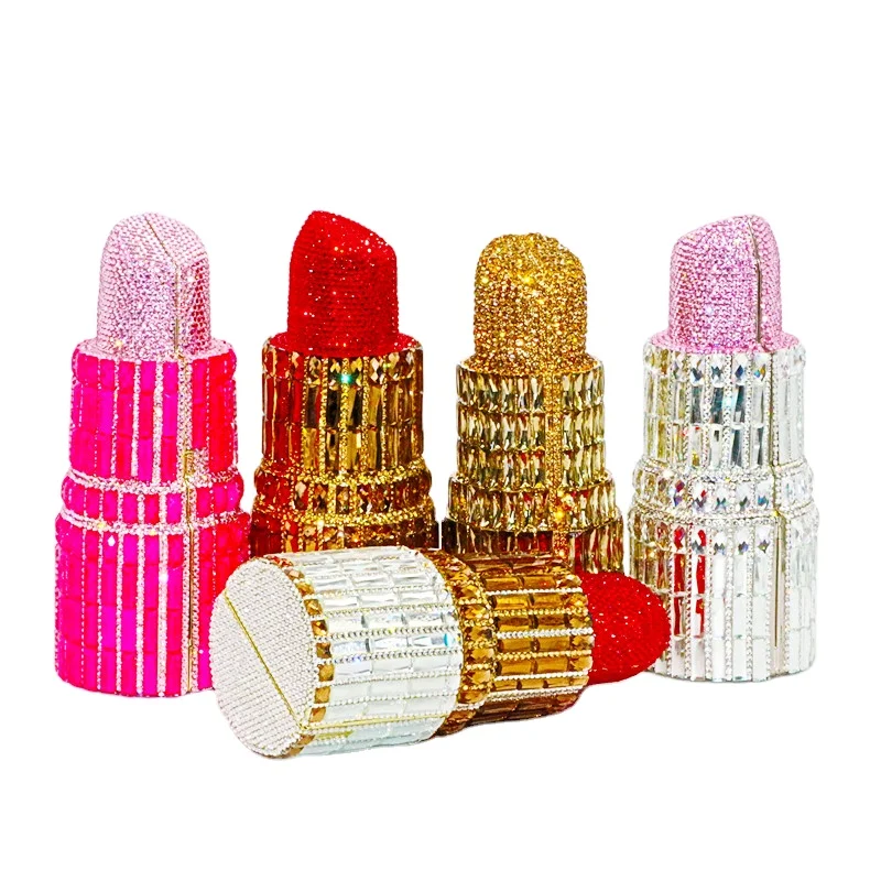 NEWEST fashion hot Lipstick Bag full Crystal Clutches Sexy Pinkie Purses Crystal  Banquet Evening Bags Women Bridal wallet