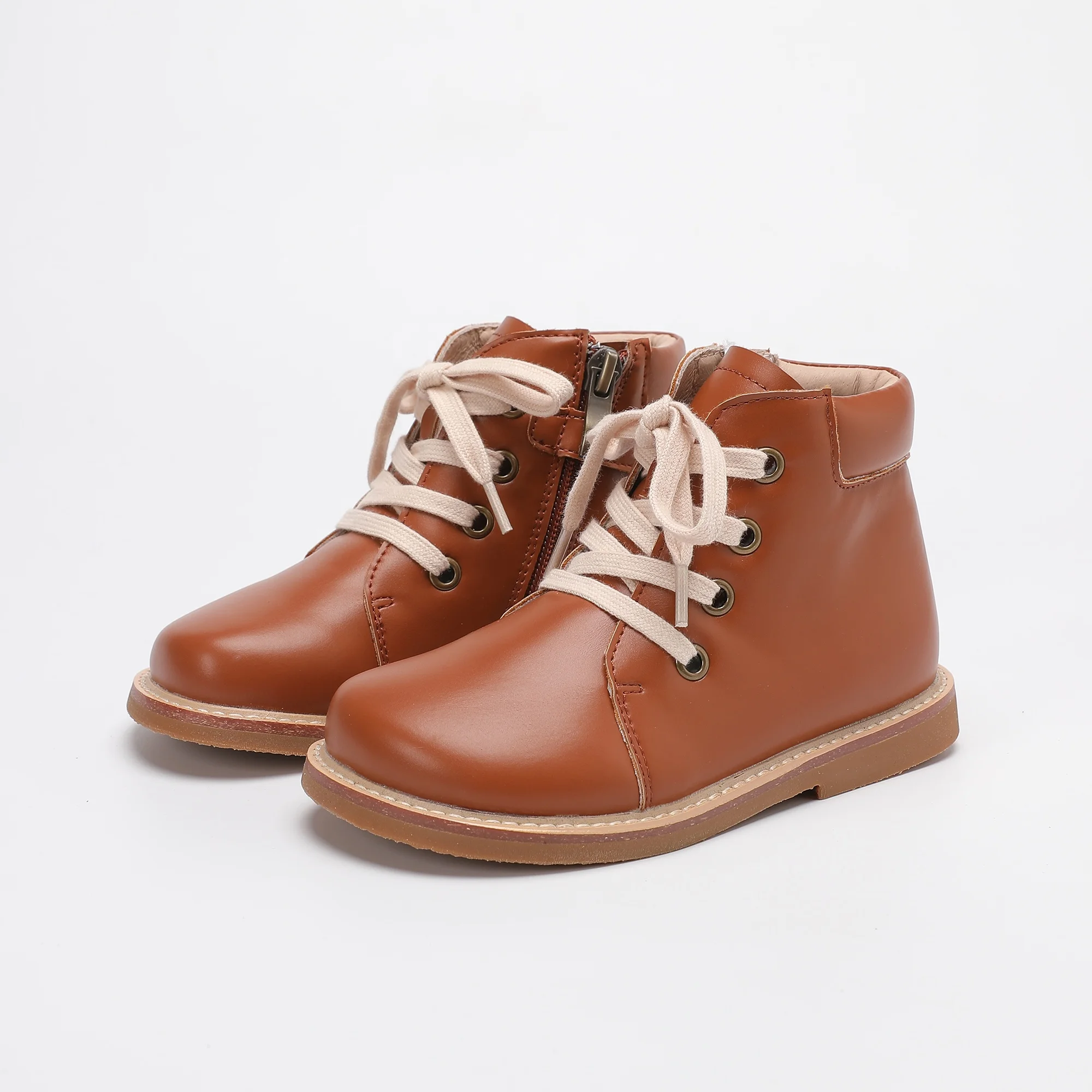 LEXING 2023 Toddler Lace Up Ankle Boots Outdoor Brown Solid Shoes for Kids Boy Girl