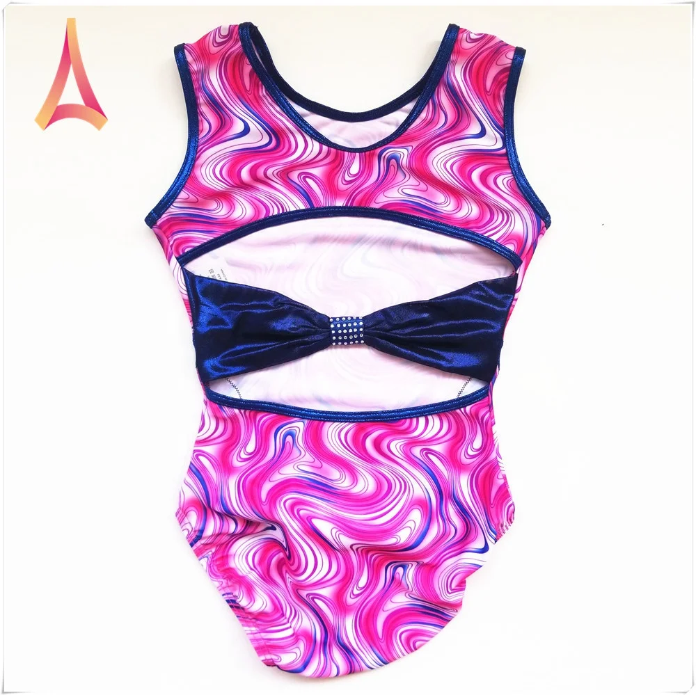 Pink marble lycra deep royal blue mystique trim low moq quality gymnastic leotard cute toddler gymnastics leotards