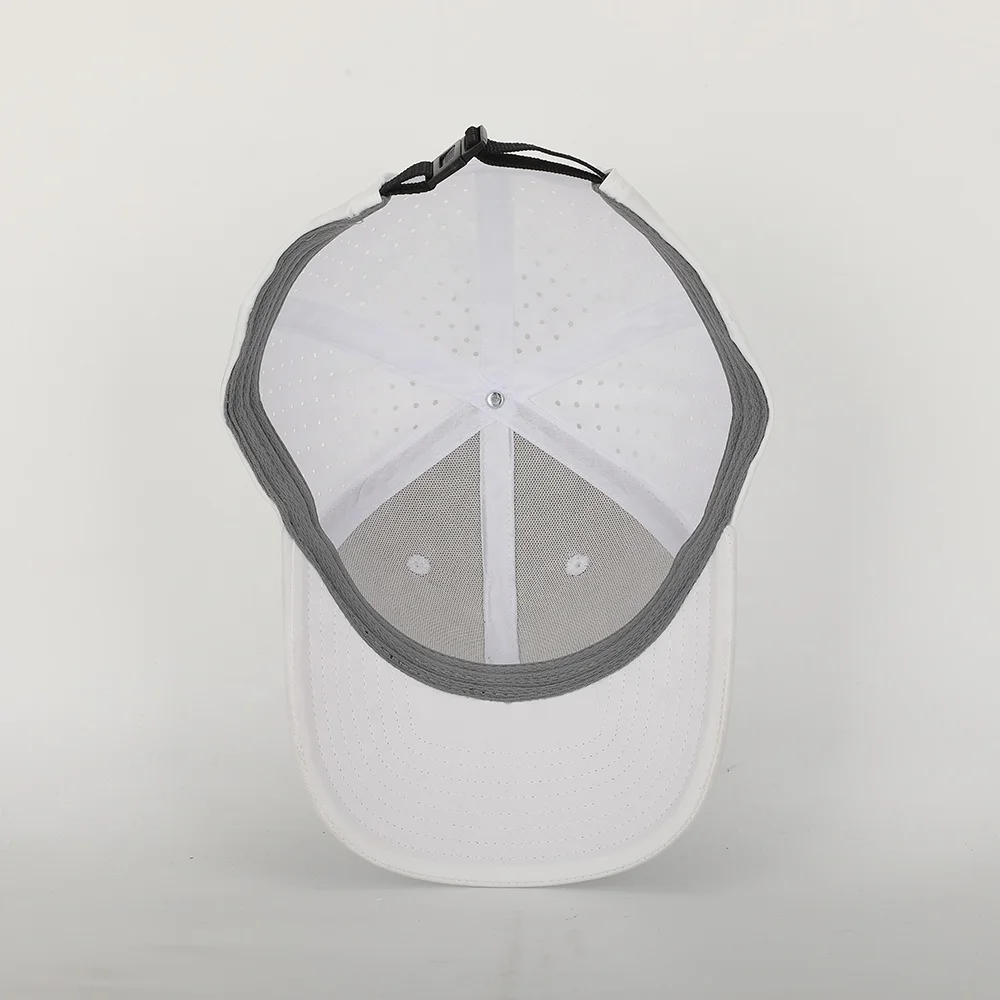 OEM Custom High Quality 6 Panel Reflective Printed Logo Laser Cut Hole Perforated Sport Performance Dad Hat,White Baseball Cap