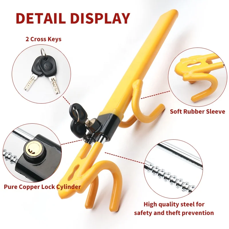Steering wheel lock with two tube structure computer keys more safe