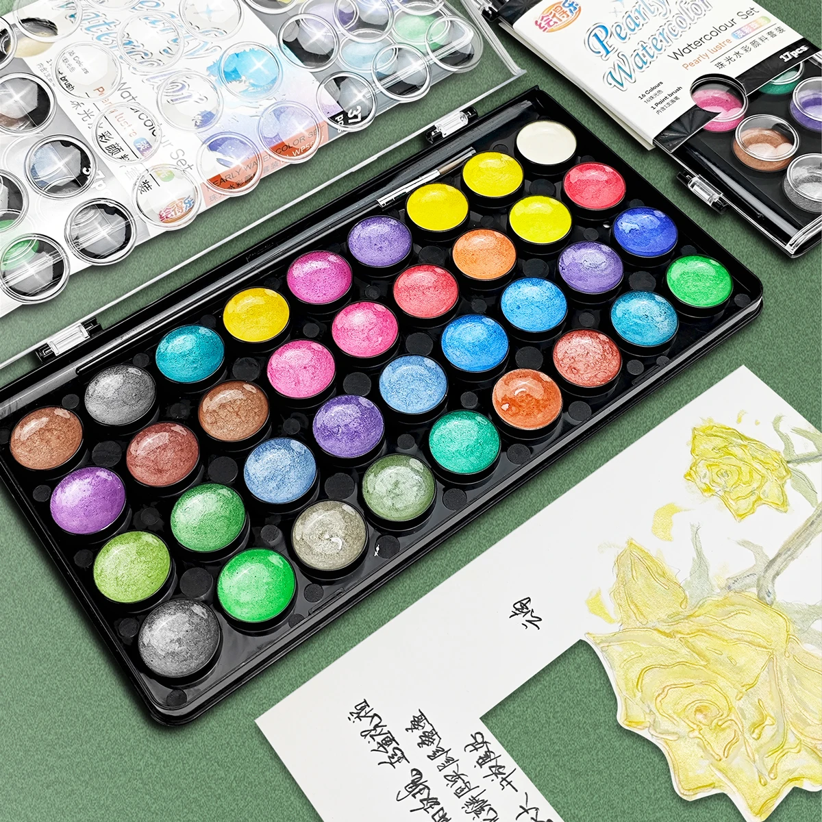 Art 48 Premium Colors Set Solid Water Coloring Paints Water Brush Watercolor Kits With PPl Box For Adults Beginners