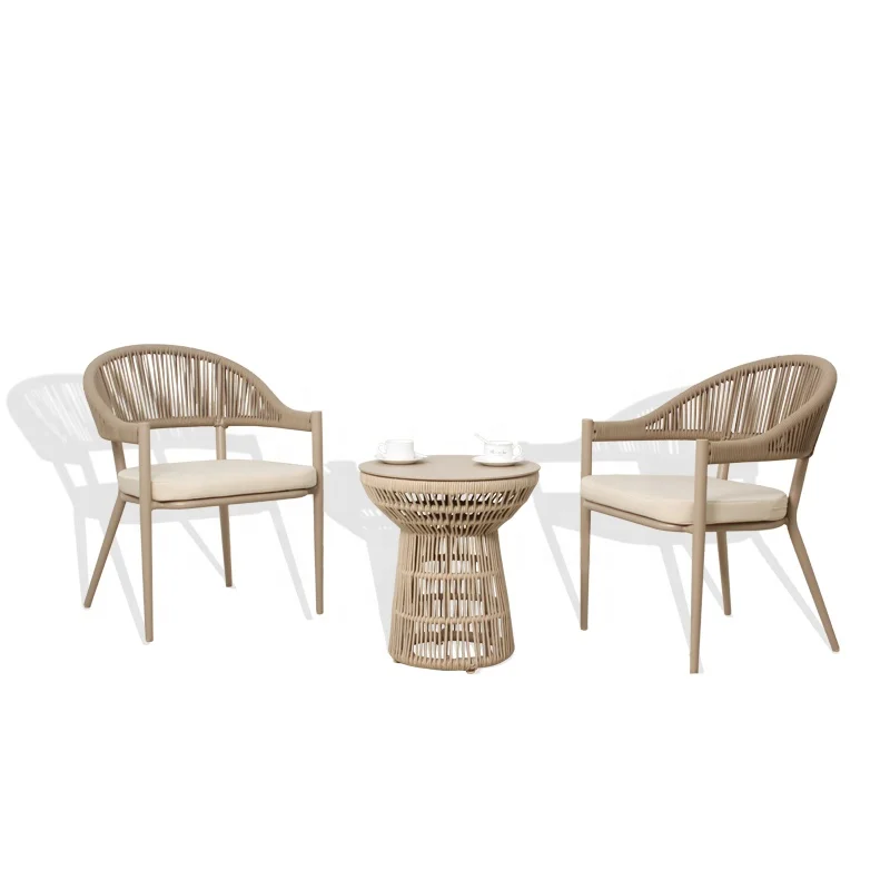 Wholesale Factory Outdoor Garden Furniture Round Garden table set Bistro Table and chairs Rope weaving outdoor furniture