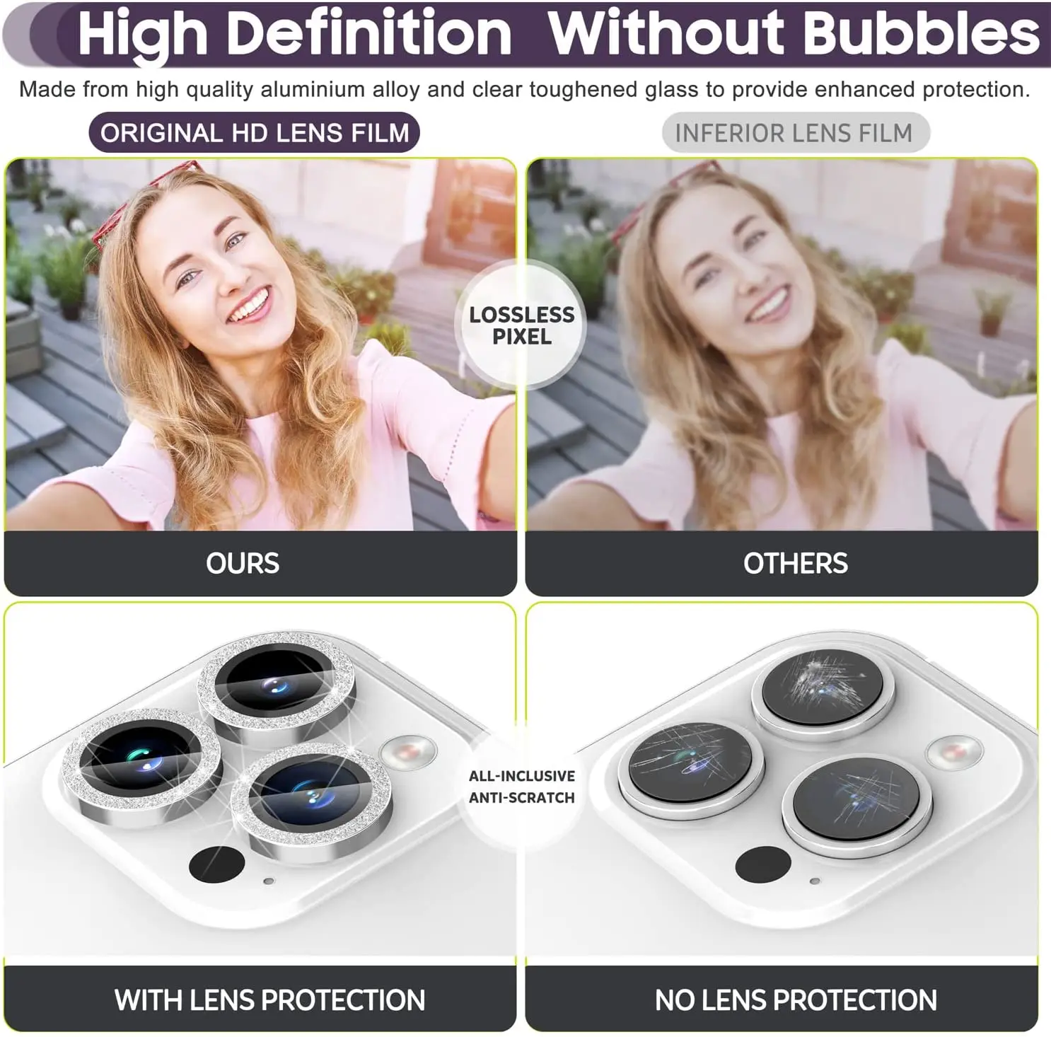 Camera Lens Protector Camera Cover Tempered Glass Glitter Diamonds Bling Colorful For Iphone 11 12 13 14 Mini Pro Max