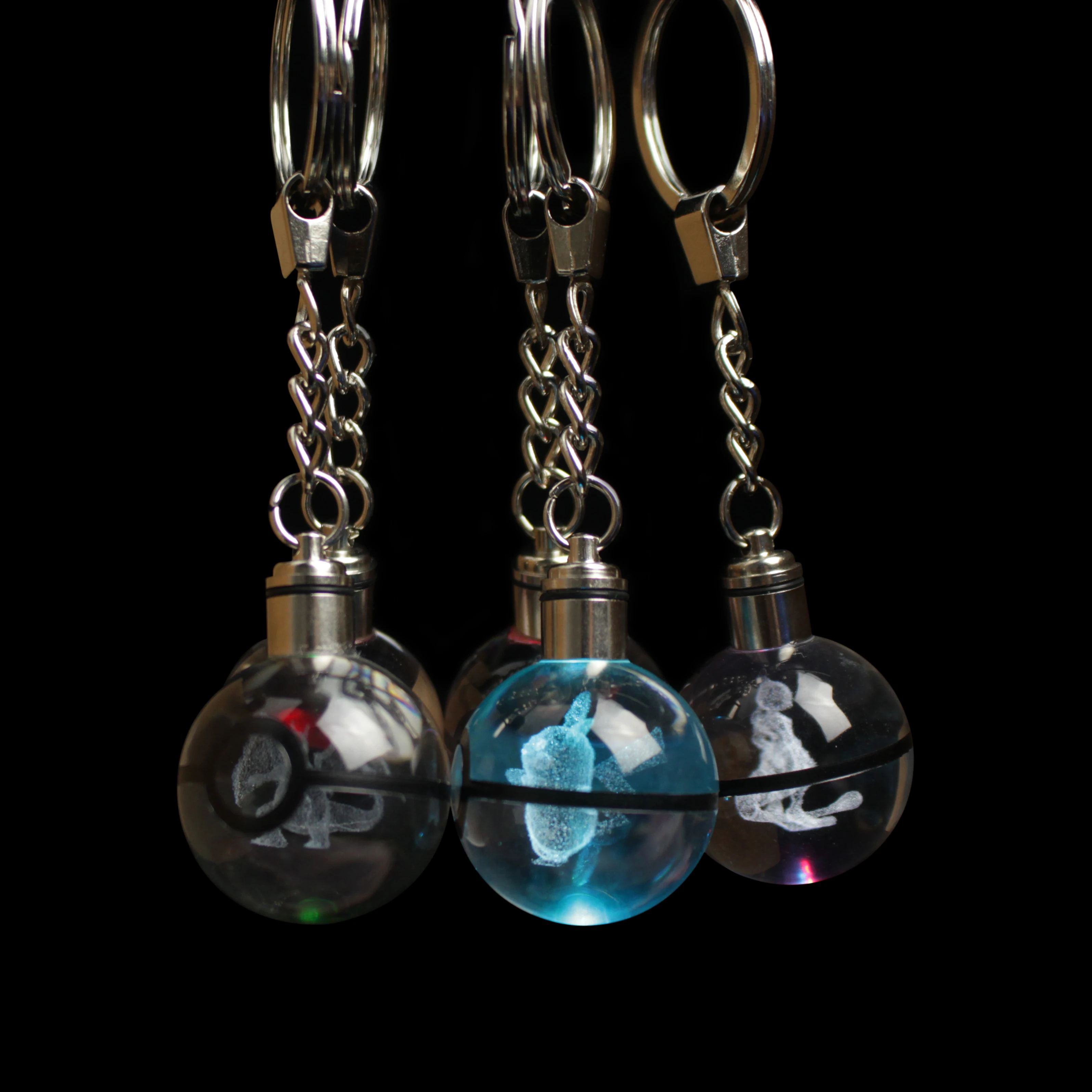 Hot Game 3D Laser Pokemon Keychain Crystal Stock Led Keyring Pokemon Ball Figures Monster Kid Birthday Gifts