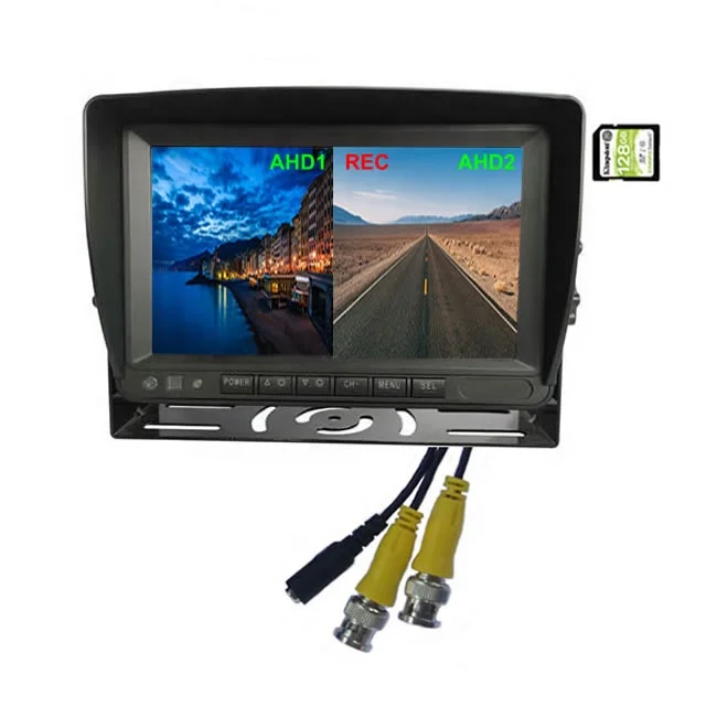 Фабрика 1024x600 ips ahd 7 дюймов tft ЖК-монитор 2 Разделенный экран два способа bnc мужской порт с 128G sd-картой записанный ТВ-плеер