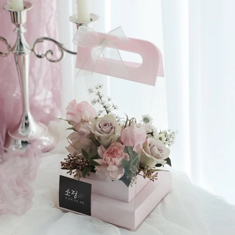 Portable Bouquet Packaging Flower Box Rose Valentine Gift Paper Rectangular Clear Florist Display Boxes
