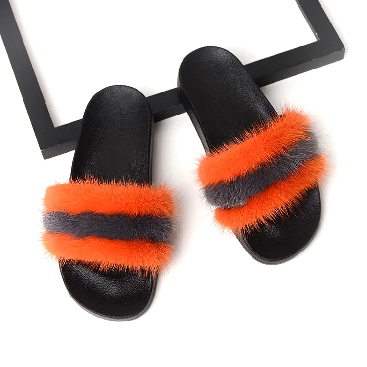 
Slippers real fur mink fur slides real fox wholesale fur slides mink 