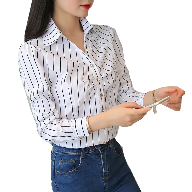 Ladies Office Office Blouses Tops Fashion Casual Striped Slim ShirtsBlouses Plus Size Tops Casual Shirt Female Blusas