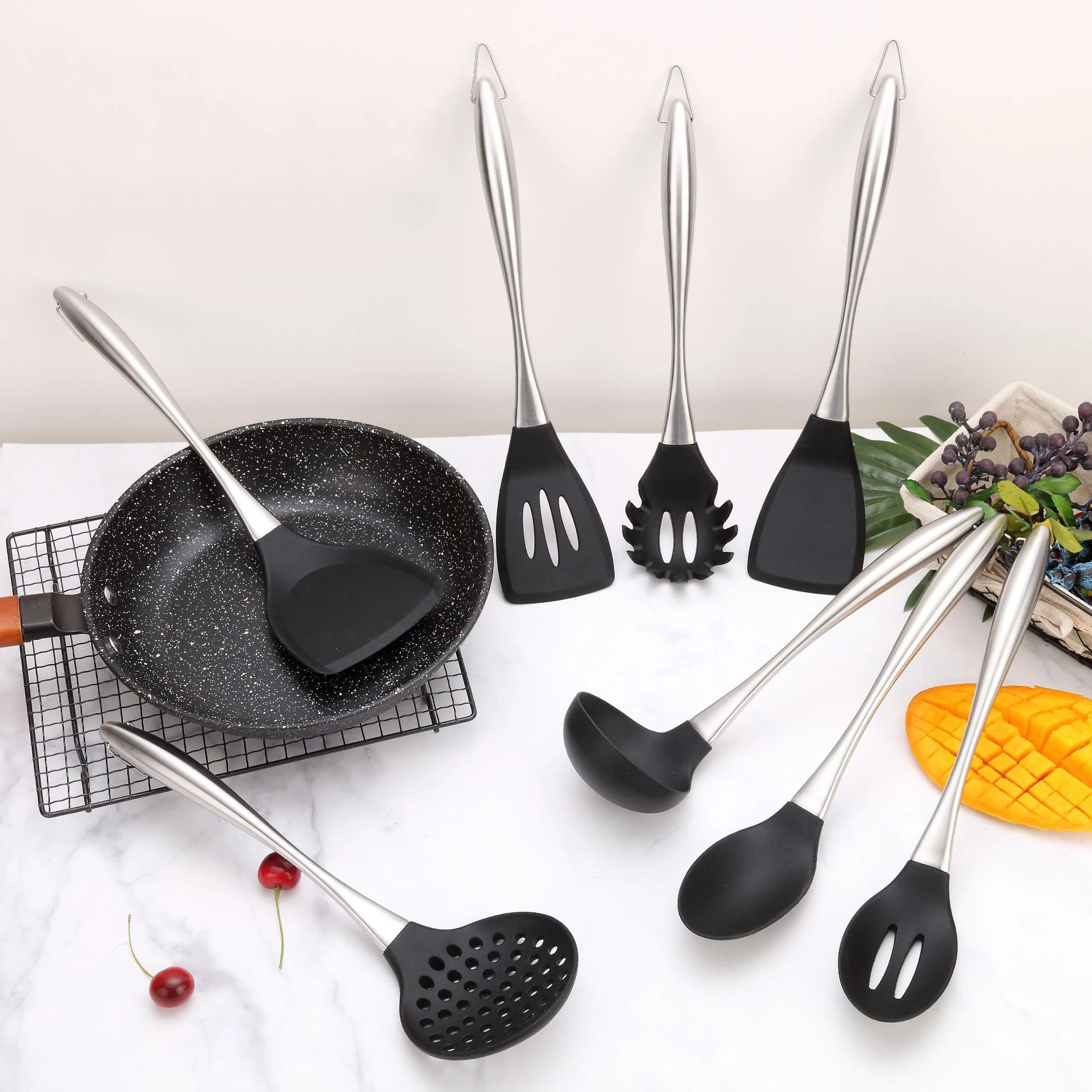 8 Pcs New Silicone Kitchenware Stainless Steel Kitchenware Color Box Non-stick Cookware Cooking Spatula Set