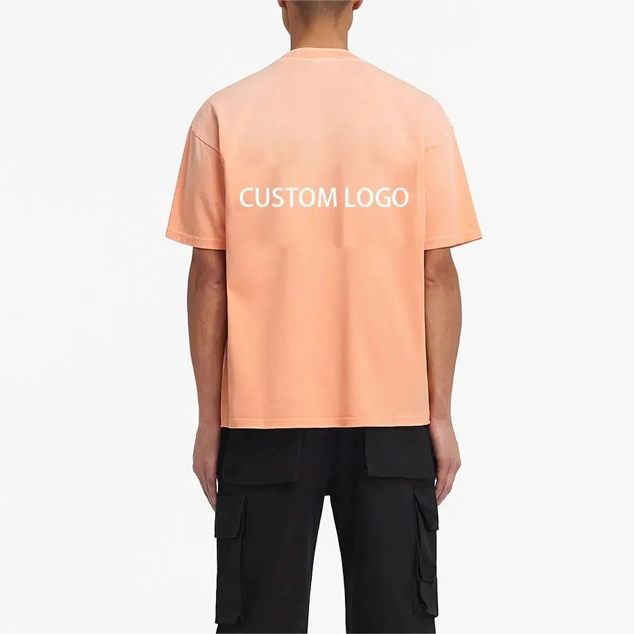 QYOURECLO Custom Logo Wholesale 300 GSM Thick Heavyweight 300gsm 100% Cotton Oversized Sun Faded Acid Washed T-Shirts