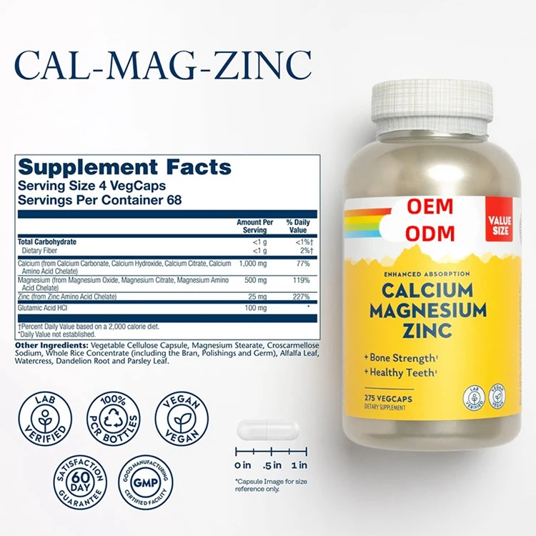 Calcium Magnesium Zinc Supplement with Cal Mag Citrate Strong Bones Teeth Support Easy to Swallow Capsules