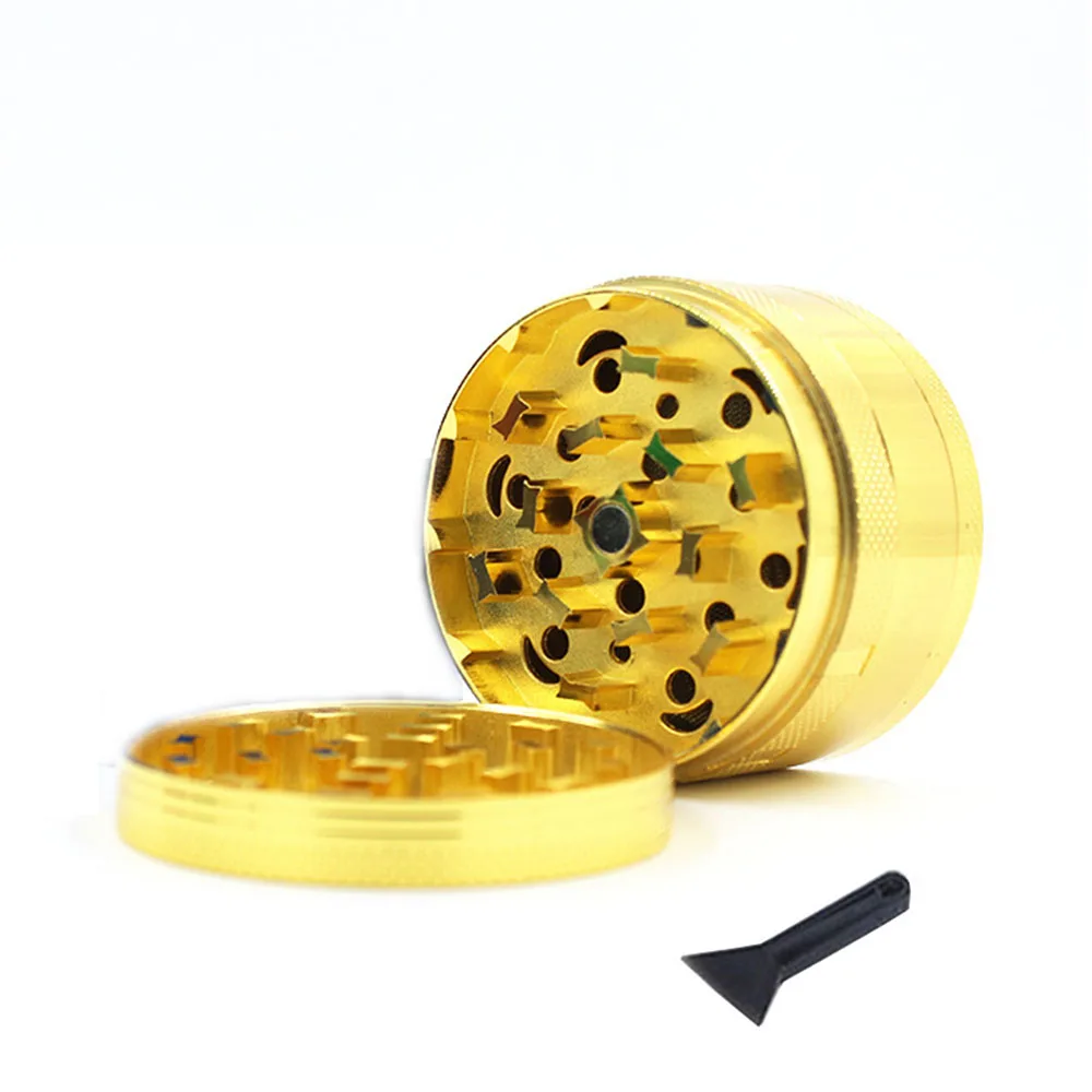 Оптовая продажа 60 мм 4 части цинковый сплав зубы травы Точильщик коробка дисплея табака пластиковые мясорубку с маленькая ложка