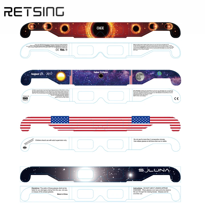 Оптовая продажа 2021, сертифицированные ISO очки Eclipse OEM, Бумажные очки на заказ от солнечного затмения