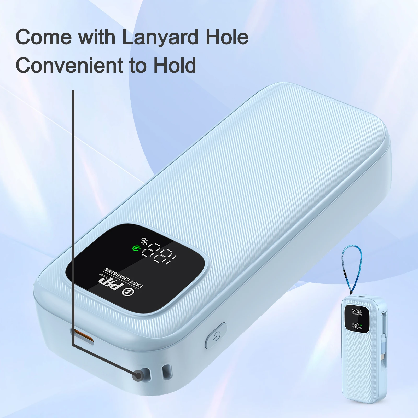 Custom Energy Companion Portable Fast Charger 10000mAh 22.5W Type-C LED Display Retractable Built-In Cable Fast Power Bank Gift