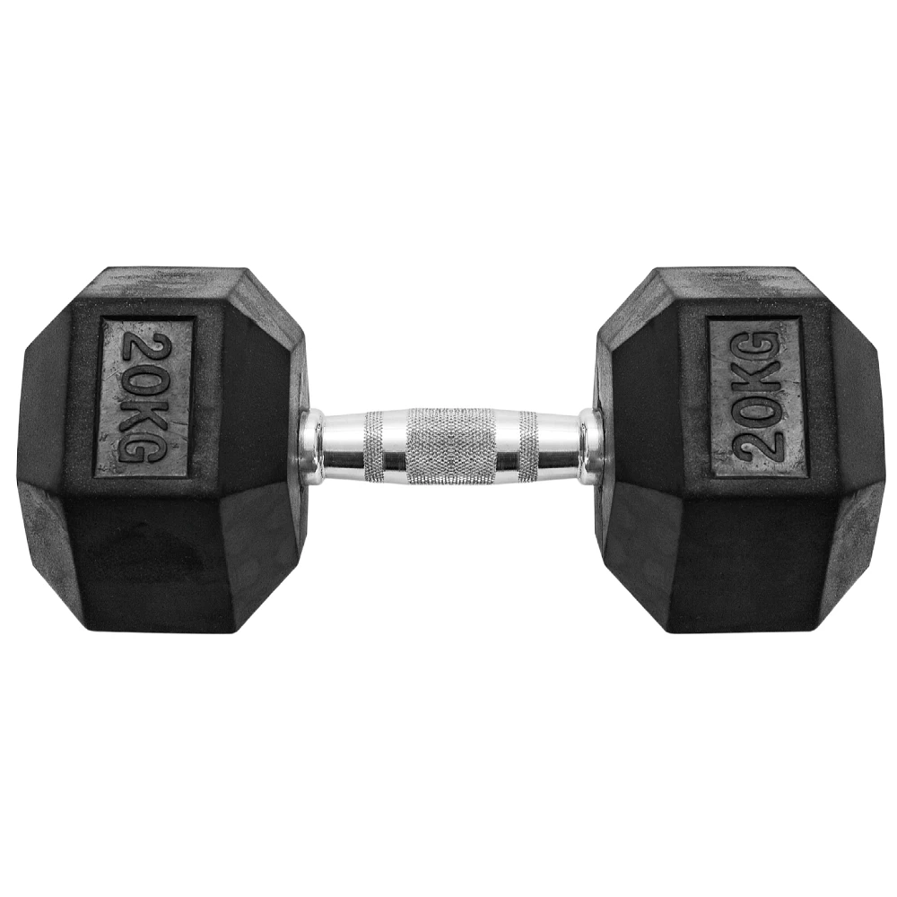 high quality fitness 5-100LB hex rubber dumbbell with steel core and Arc handle dumbbell