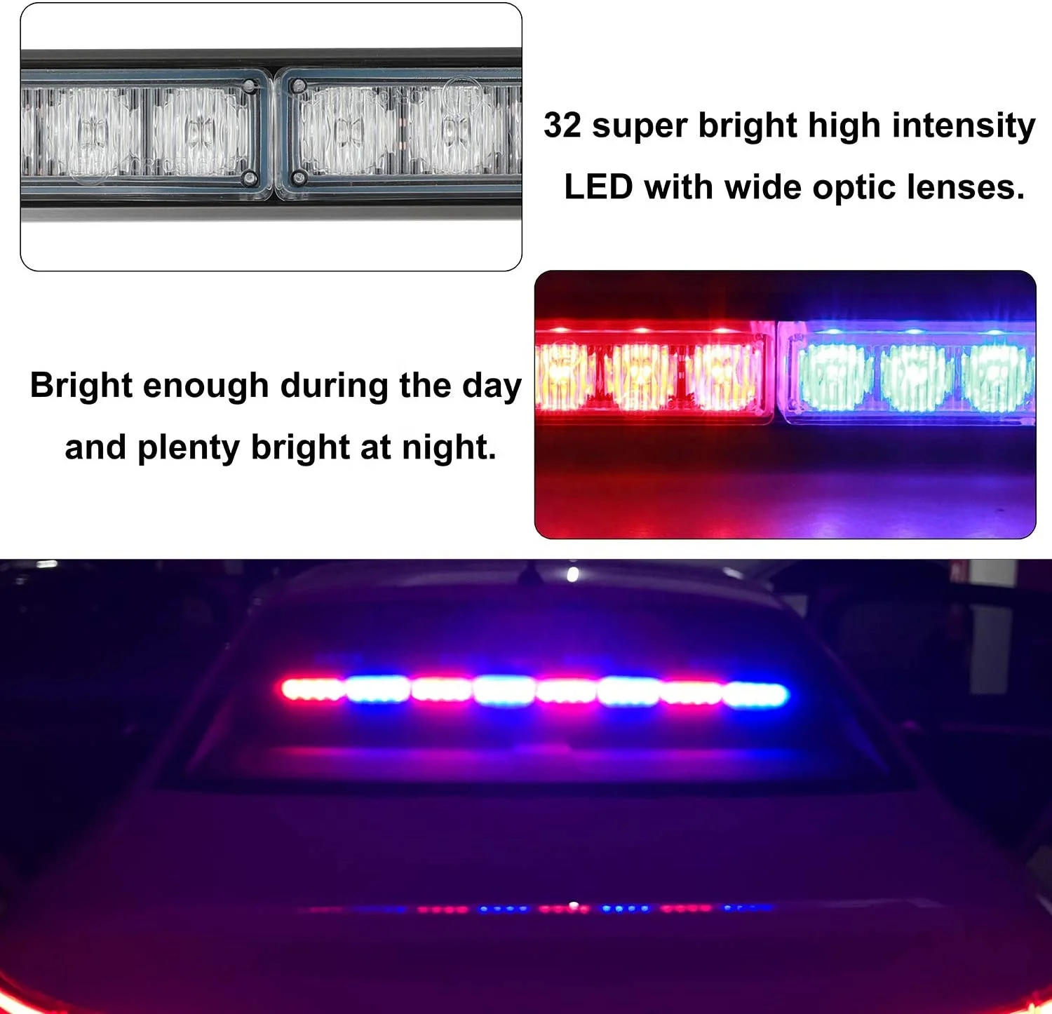 36 inch Strobe Flash Traffic Advisor Police Light bar for Vehicles Truck Car 12v Red Blue 32 LED Warning Emergency Strobe Lights