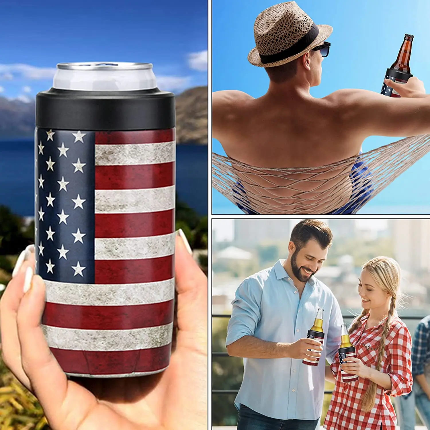 4 in 1 Universal Can Cooler Double walled Stainless Steel Insulated Beer Bottle Can Insulator Sleeve Holder for 355ml