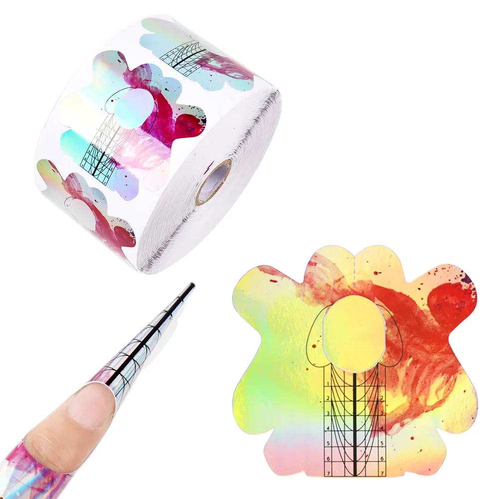 Customize Logo OEM Private Label 300 Pcs Paper Holographic Coat Aluminum Gel Acrylic Nail Tips Extension Nail Forms Roll