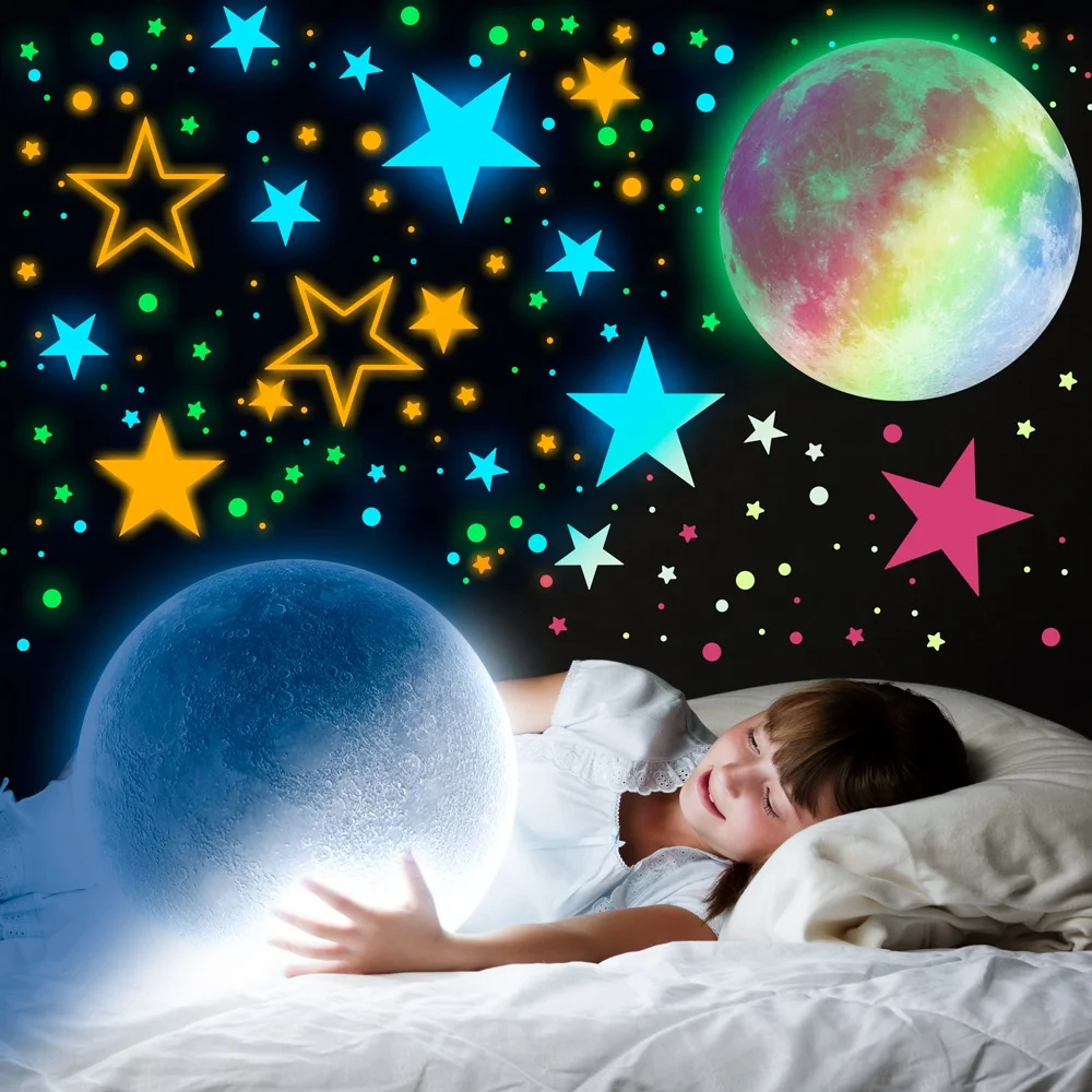 3d Diy Colorful Kids Room Bedroom Ceiling Art Decal Home Decor Unicorn Glow In Dark Star Luminous Moon Wall Sticker