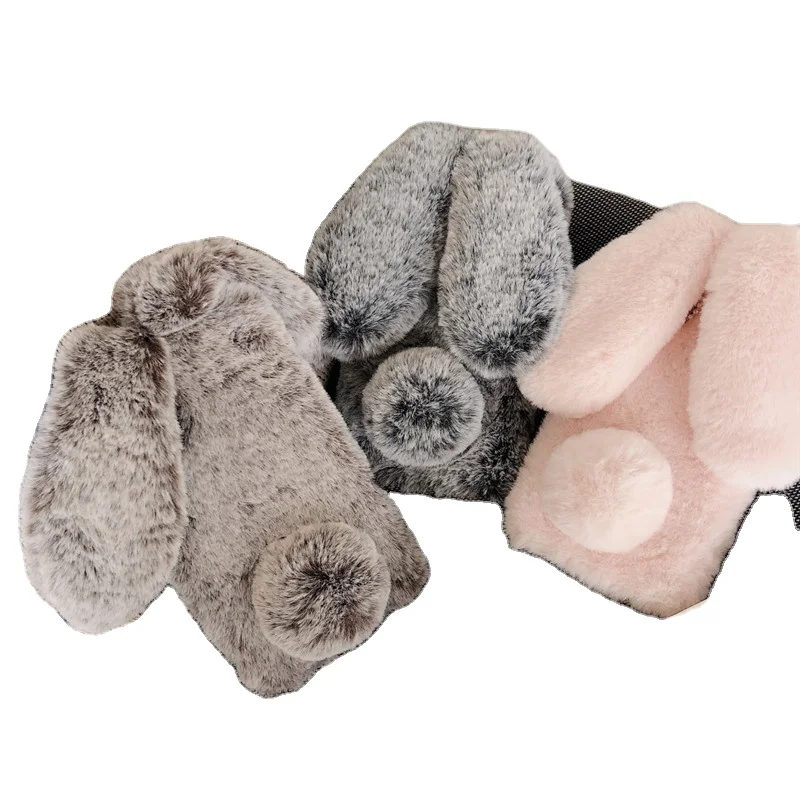 Wholesale Cute Rabbit Ears Fur Plush Phone Case For iPhone 12 Mini 13 Pro Max XS Max Warm Plush Furry Cover