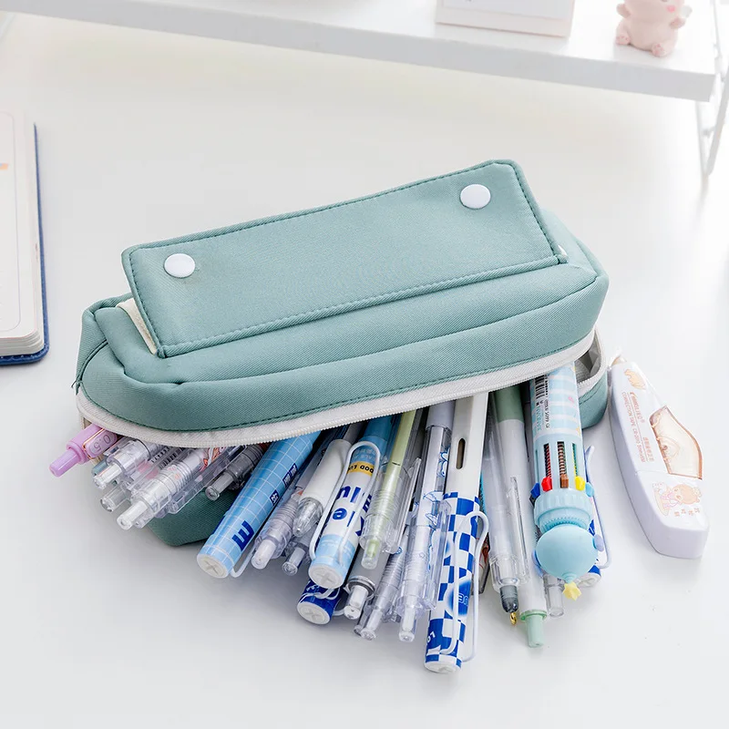 Simple Pencil Case Customized Large Capacity Ins Style Japanese Solid Color Stationery Case Good-looking Elementary