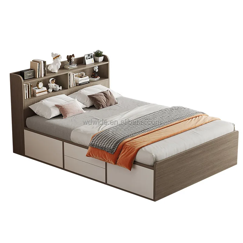 Modern Design King and Queen-Size Wooden Bed Frame with 3 Drawers Storage Headboard Charging Station for Home Bedroom