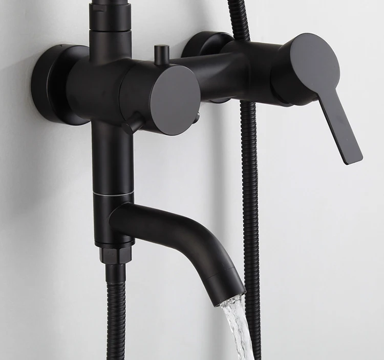 Cheap Wall Mounted SUS304 Black Shower System Rainfall Shower Head Adjustable Shower Bar with Valve Faucet for Bathroom