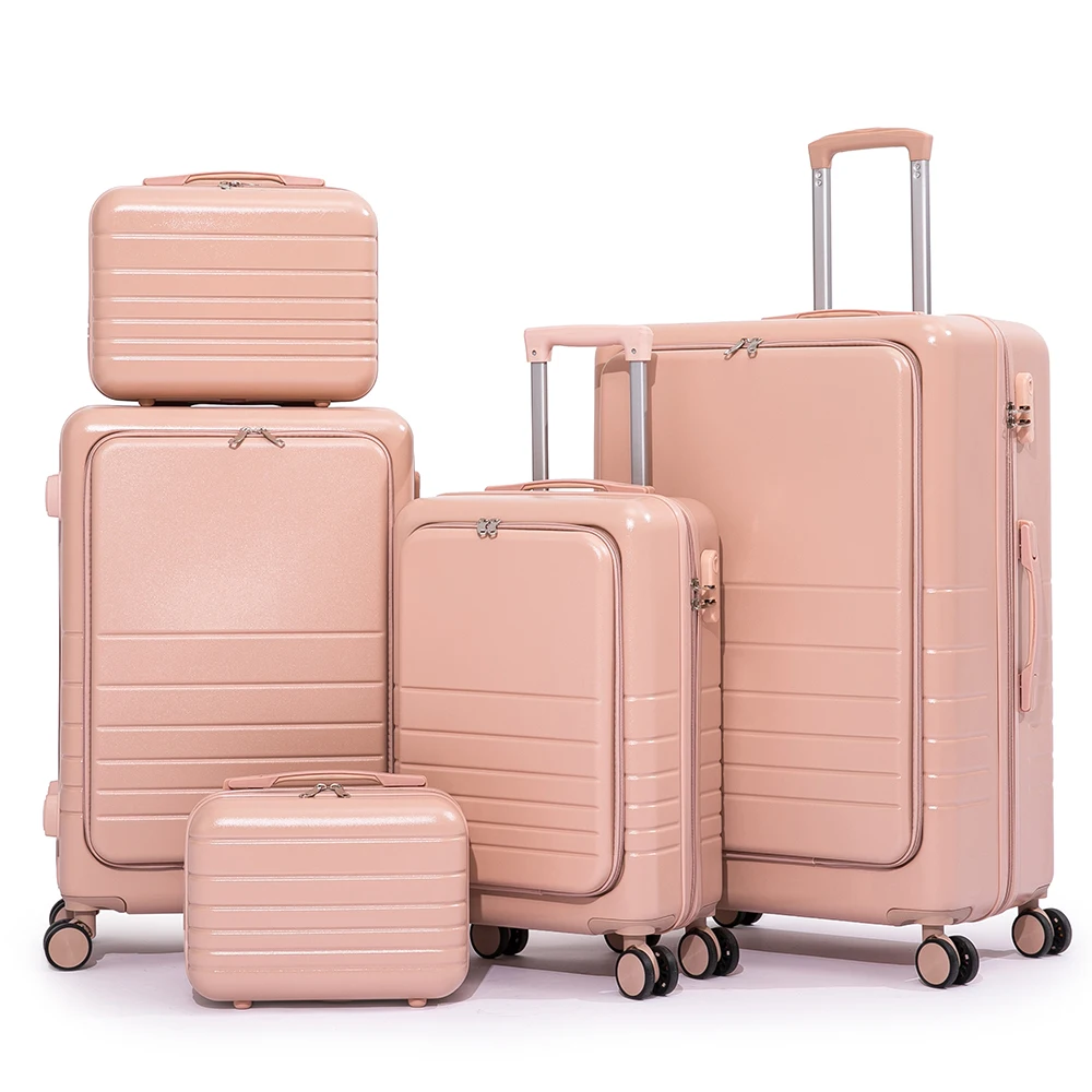 Wholesale ABS 5pcs luggage sets PC+ABS Front open Hard shell suitcase sets for travel