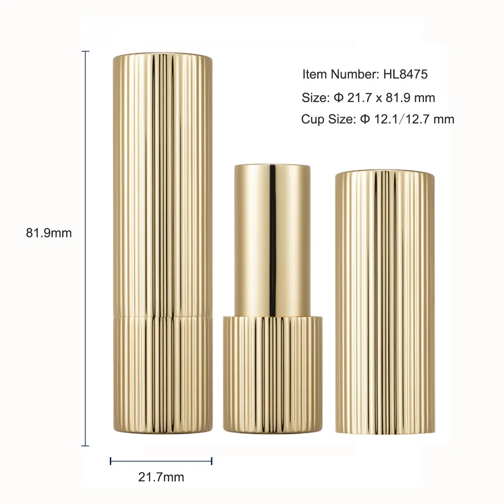 HUIHO Luxury Design 12.7mm Gold Flat Customise LOGO Cosmetic Packaging Container Aluminum Lipstick Tube