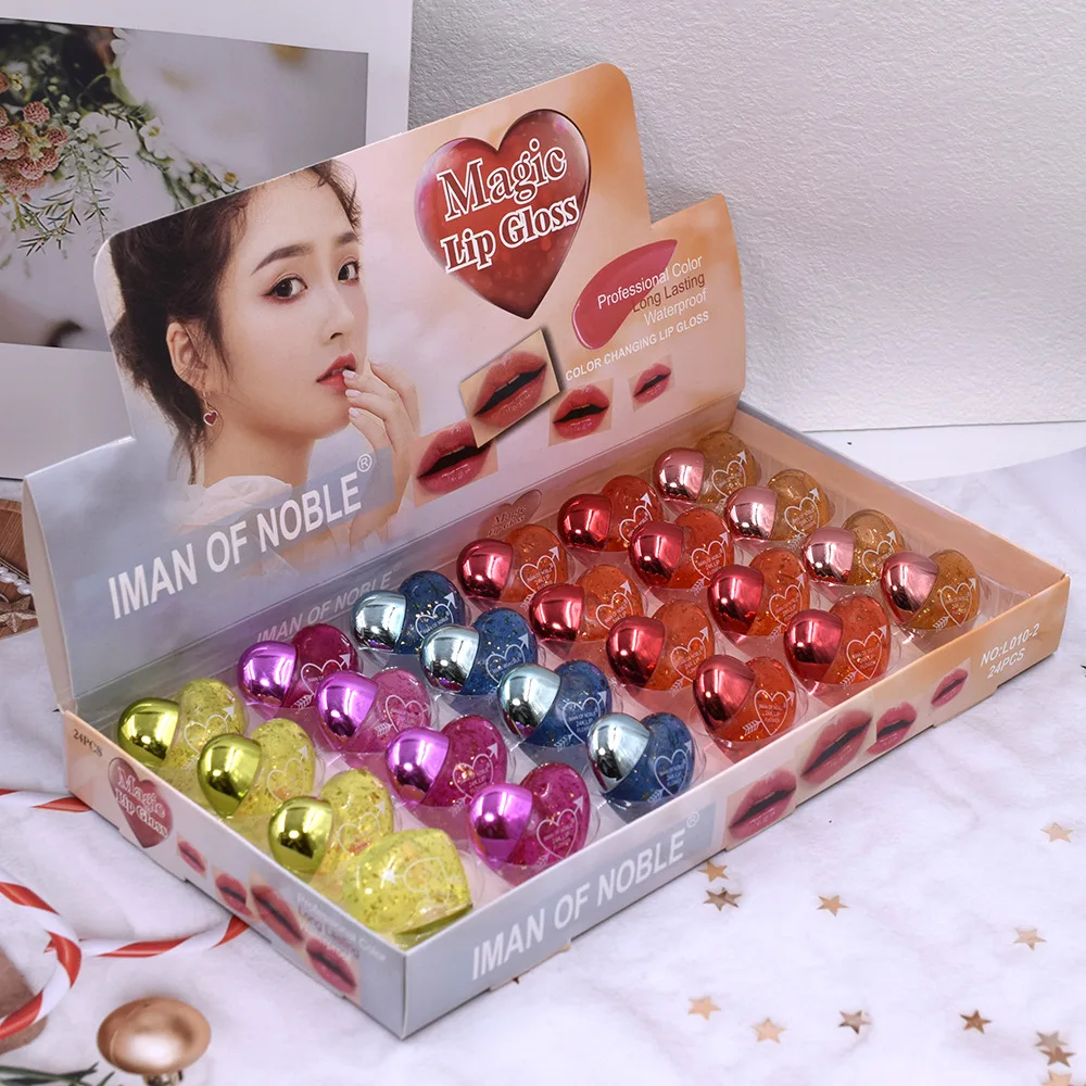Color-changing lip nectarine heart love sequin lip gloss lip oil set of 24