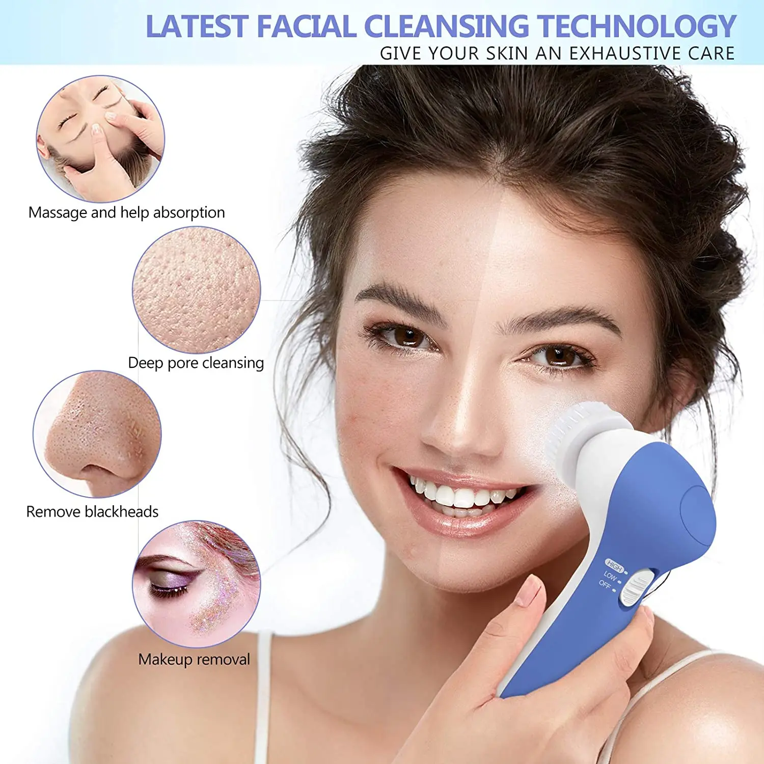 Многофункциональные электрические косметические устройства 7 в 1, водонепроницаемые электрические щетки для чистки лица, массажер для лица, очиститель пор и черных точек
