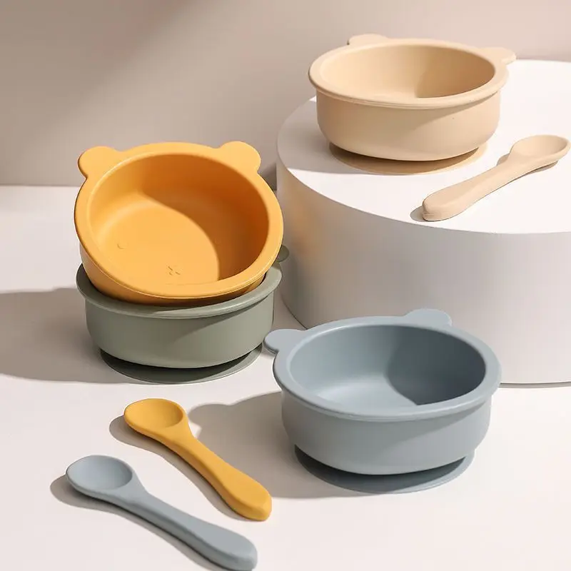YZF New Design Food Grade Silicone Baby Feeding Bowl Custom Silicone Baby Suction Bear Shape Bowl With Factory Price
