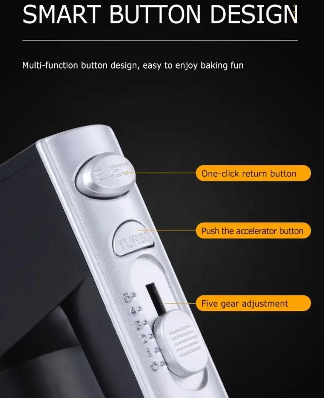 High Quality Electric Egg Beater Multi-functional 5-speed Whisk Home Kitchen Small Appliance Factory Price