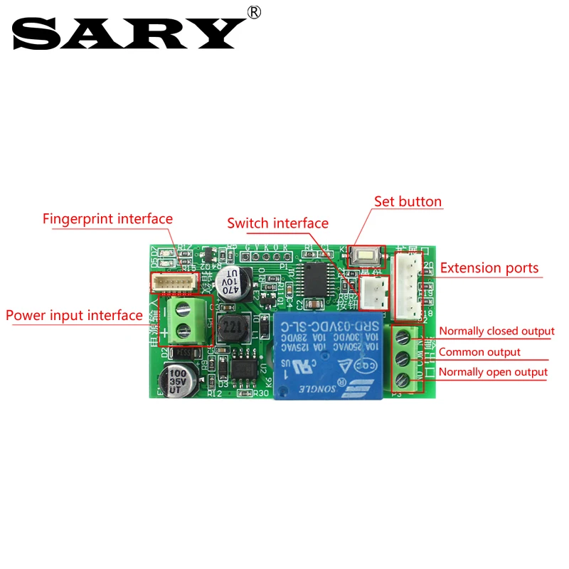 SARY fingerprint access control Relay board DC12V verification module DC5V electric lock