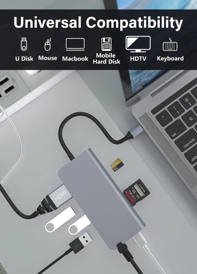 Новейшая модель; Женские ботинки передачи 8-in-1 Type C концентратор многопортовый док-станция для портативного