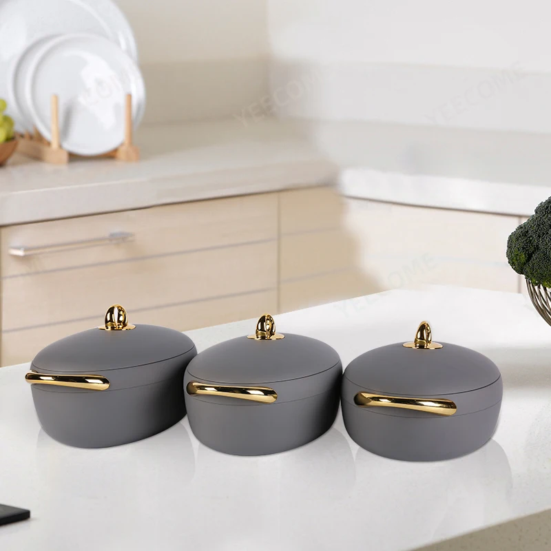 Custom Logo Luxury Stainless Steel  Food Storage & Container To Keep Food Warmer Oval 2L 2.5L 3L Insulated Hot Pot Casserole Set