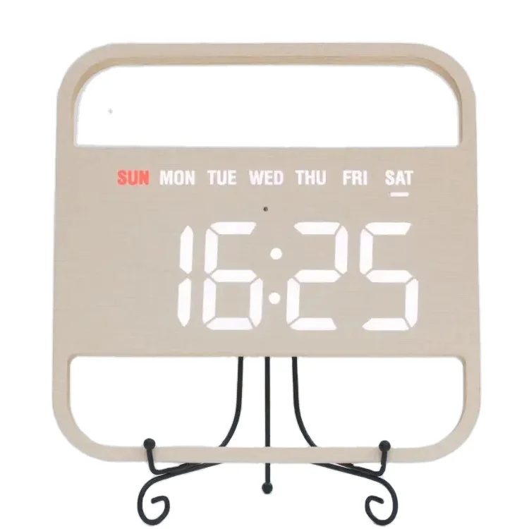 2024 12 Inch Home Bedroom Living Room Kitchen Office LED Wooden Digital Wall Calendar Clock  ET5068